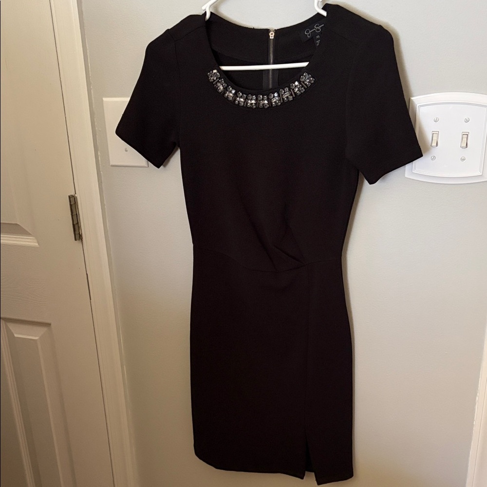 Jessica Simpson Black Jewel-Neck Short Sleeve Dress